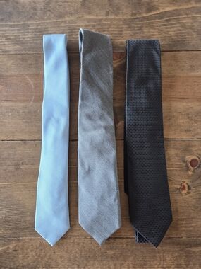 Set Of 3 - Men's Solid and Textured Necktie Set - Blue, Gray, Black